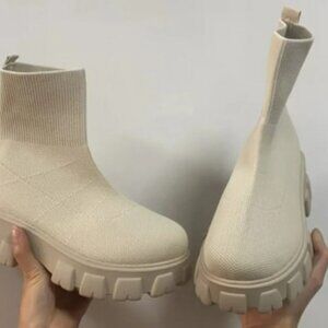 Tan Booties - Chunky Rubber Soles - Size 9